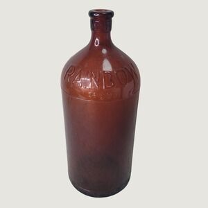 Vintage Rainbow 32 oz Amber Glass Bottle Embossed Apothecary Chemical Brown